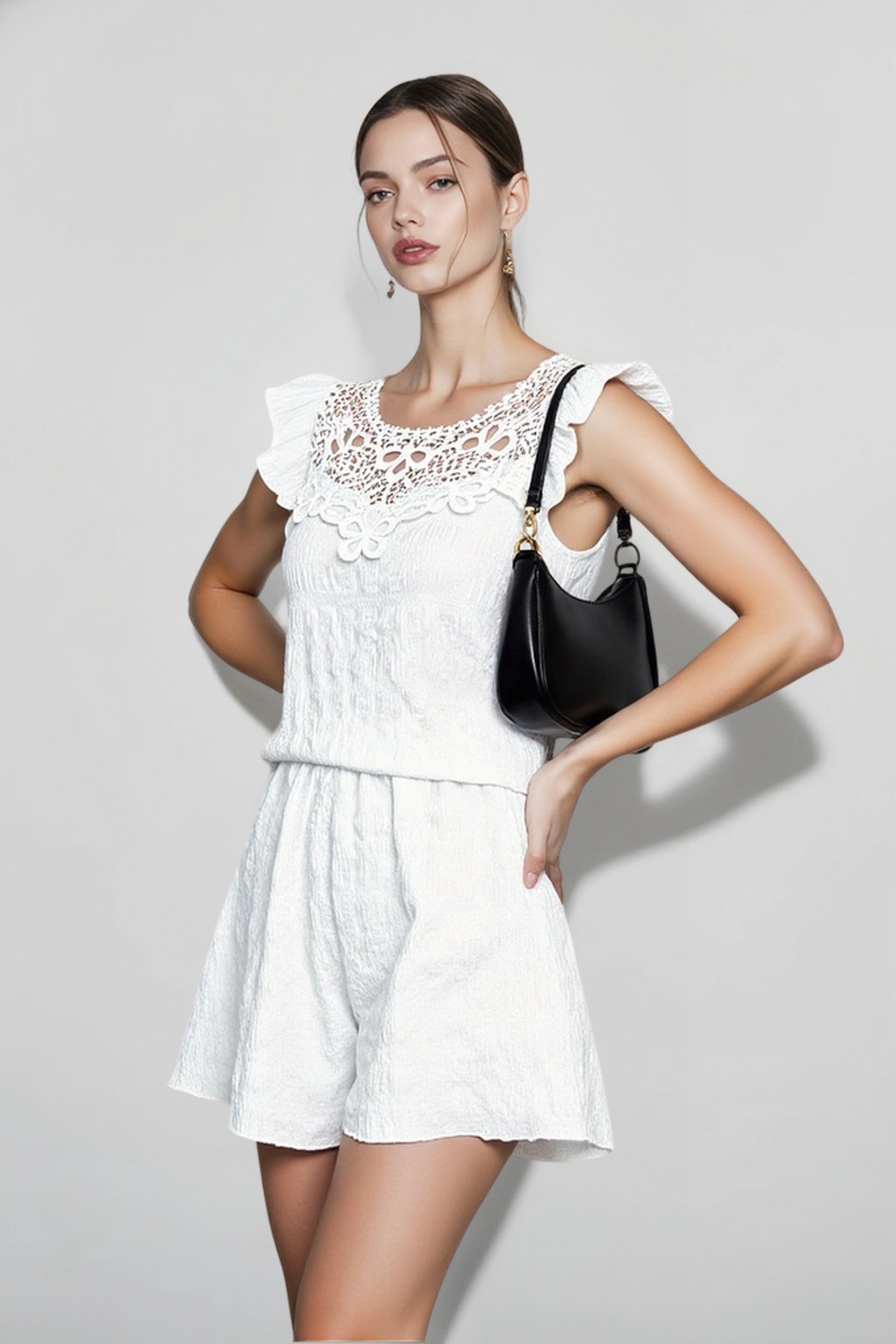 Lace insert solid color vacation set