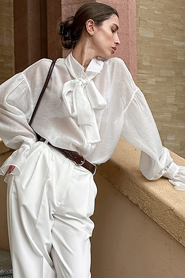 Tencel Sheer Tie Neck Blouse