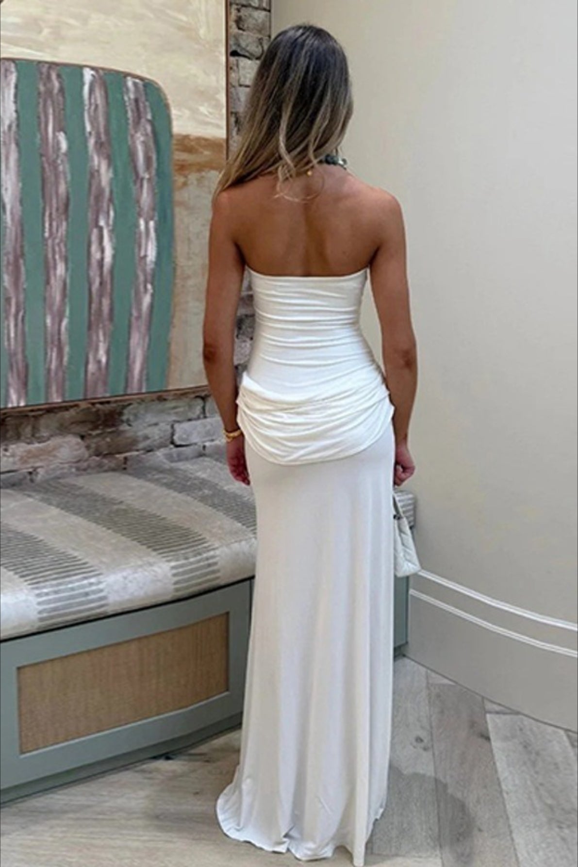 Plain Tube Top Pleated Split Curve Slip Dress