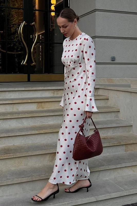 White Polka Dot Print Flare Sleeve Maxi Dress 2