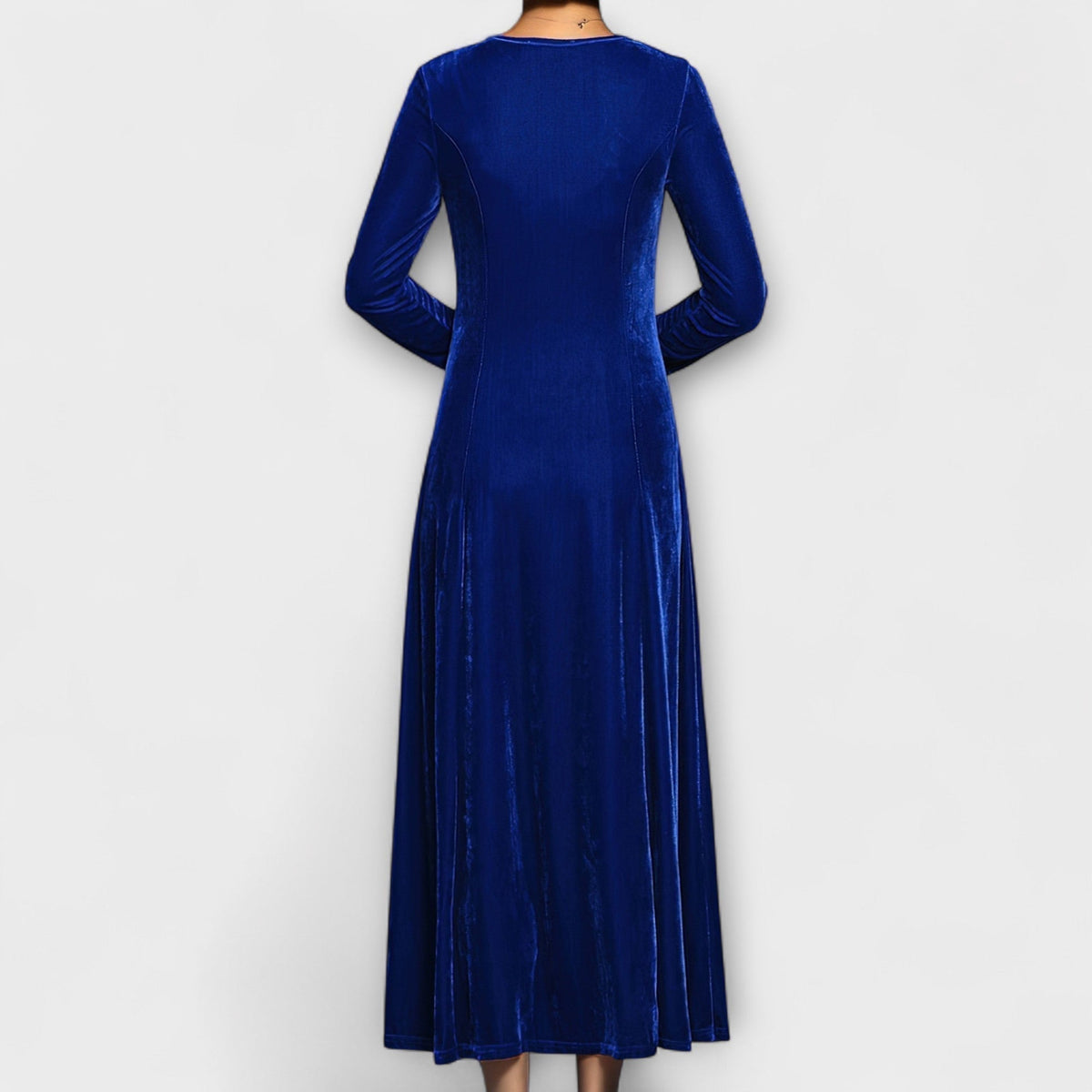 Round Neck Velvet Long Sleeve A-Line Maxi Dress
