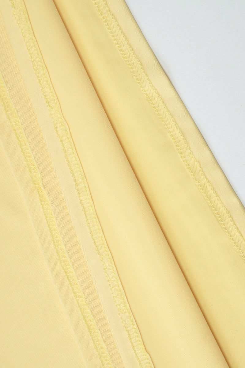Yellow Spaghetti Strap Sweetheart Neck Scallop Trim Ruched Mermaid Maxi Dress 9