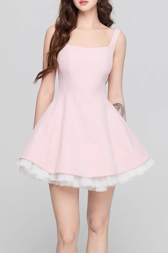 Square Neck Mesh Panel Mini Dress 4
