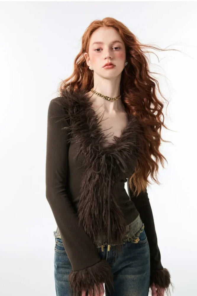 LaceUp V Neck Plush Cardigan