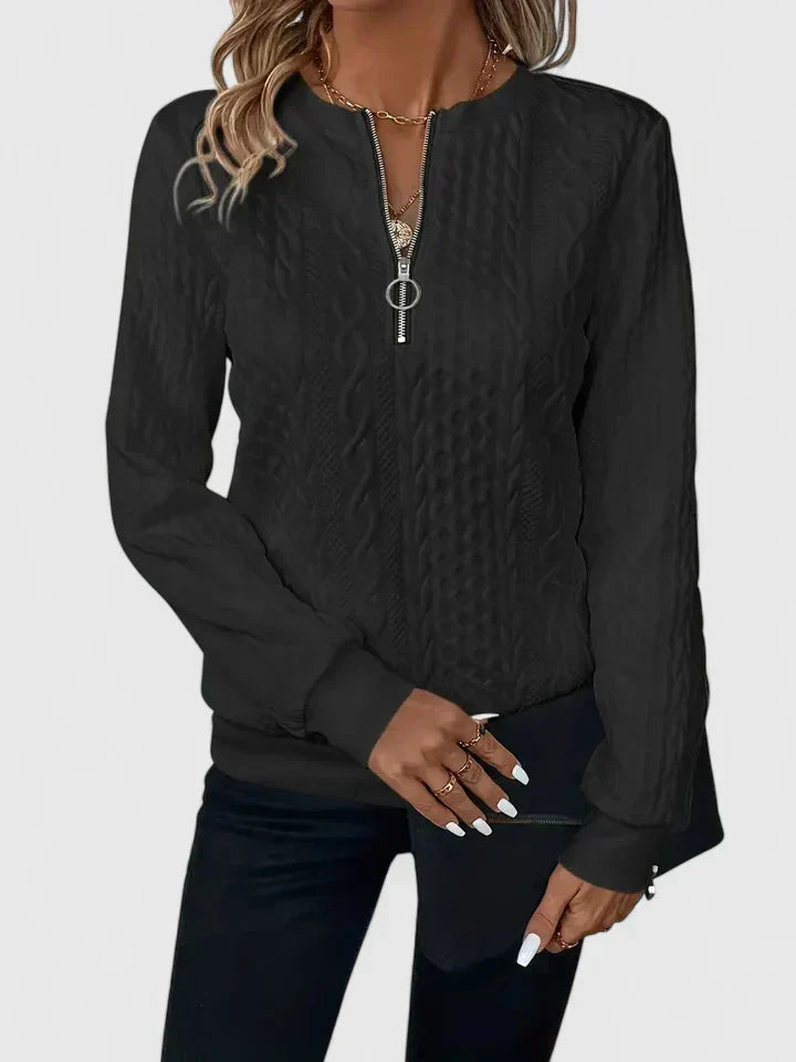Quarter Zip Cable Knit Textured Long Sleeve Sweater