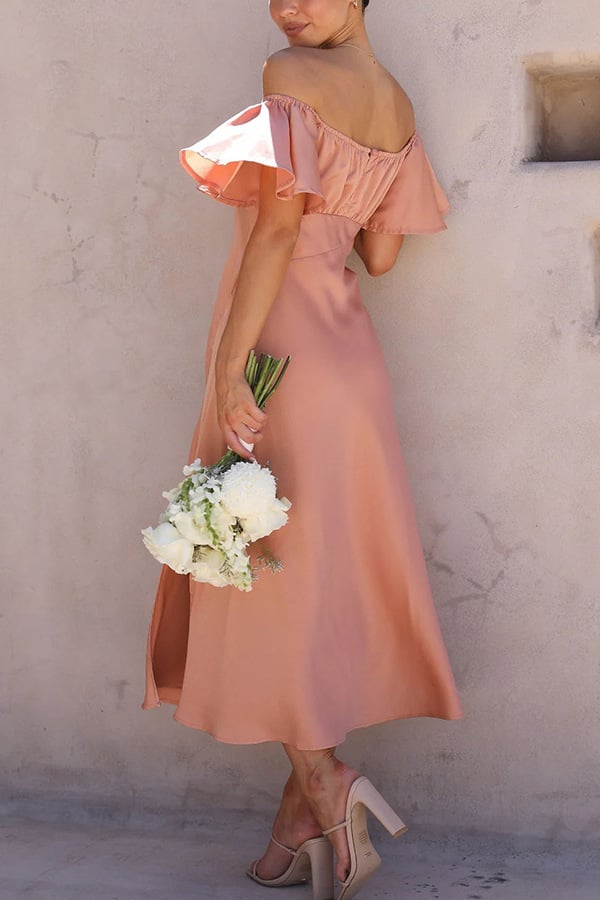 Satin Short Sleeve Sexy Off Shoulder Dress
