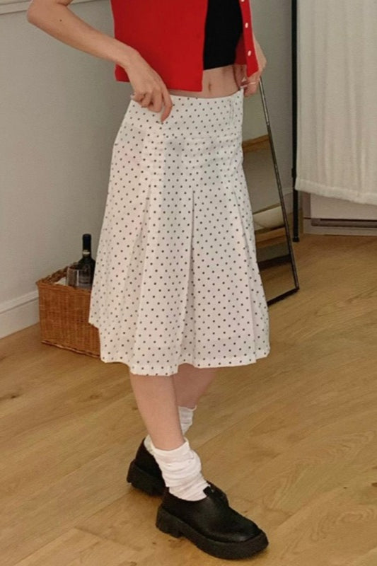 Ruched Polka Dot ALine Midi Skirt