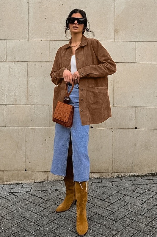 Maillard Brown Suede Loose Collared Jacket