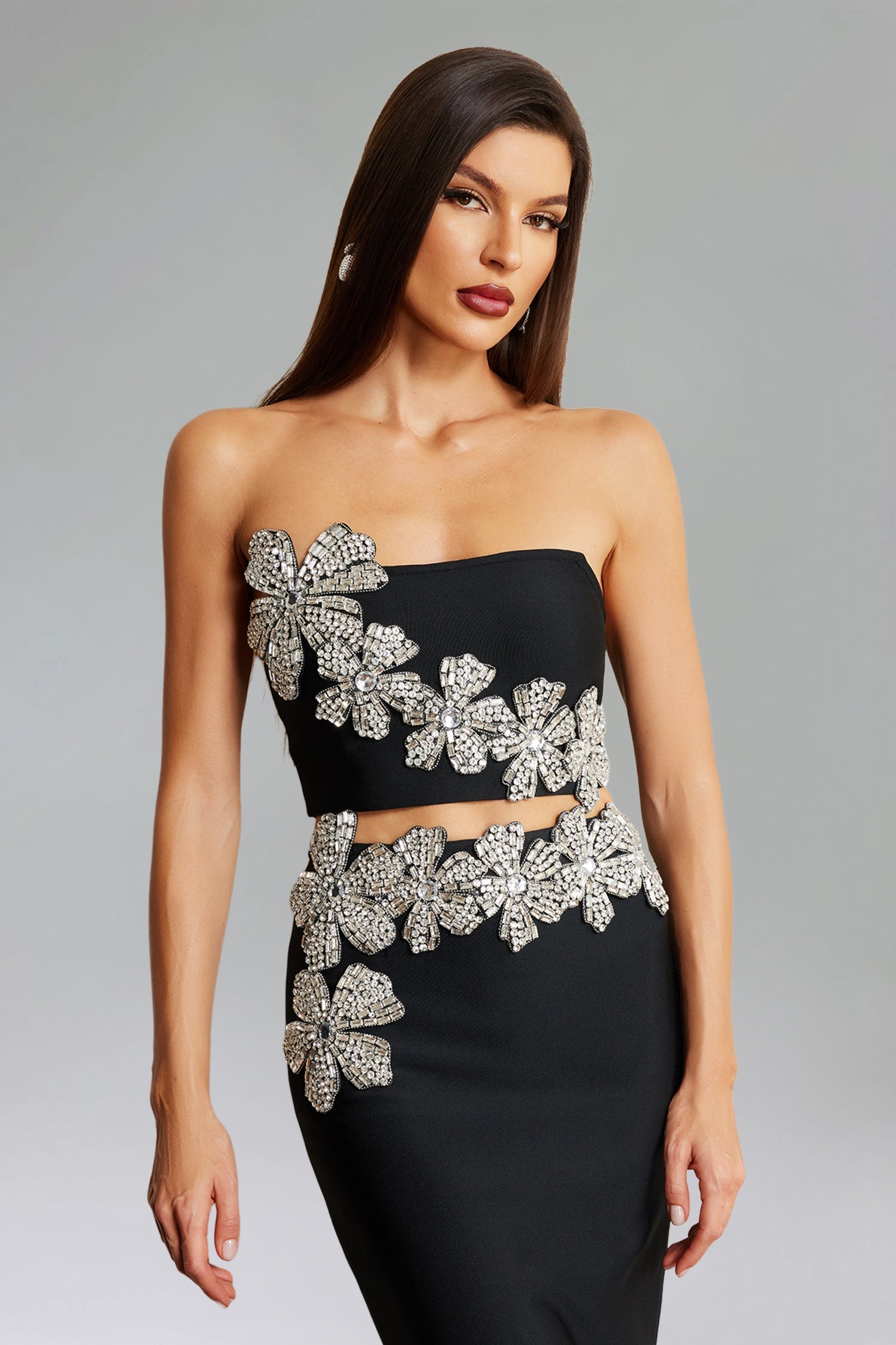 Flowers With Diamonds Bandage Two-Piece Set
