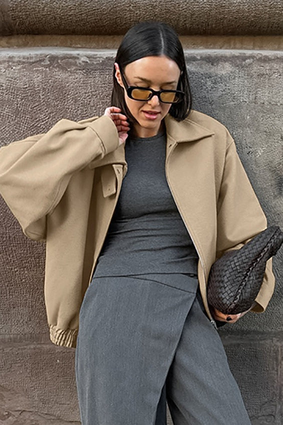 Khaki Wool Lapel Casual Jacket