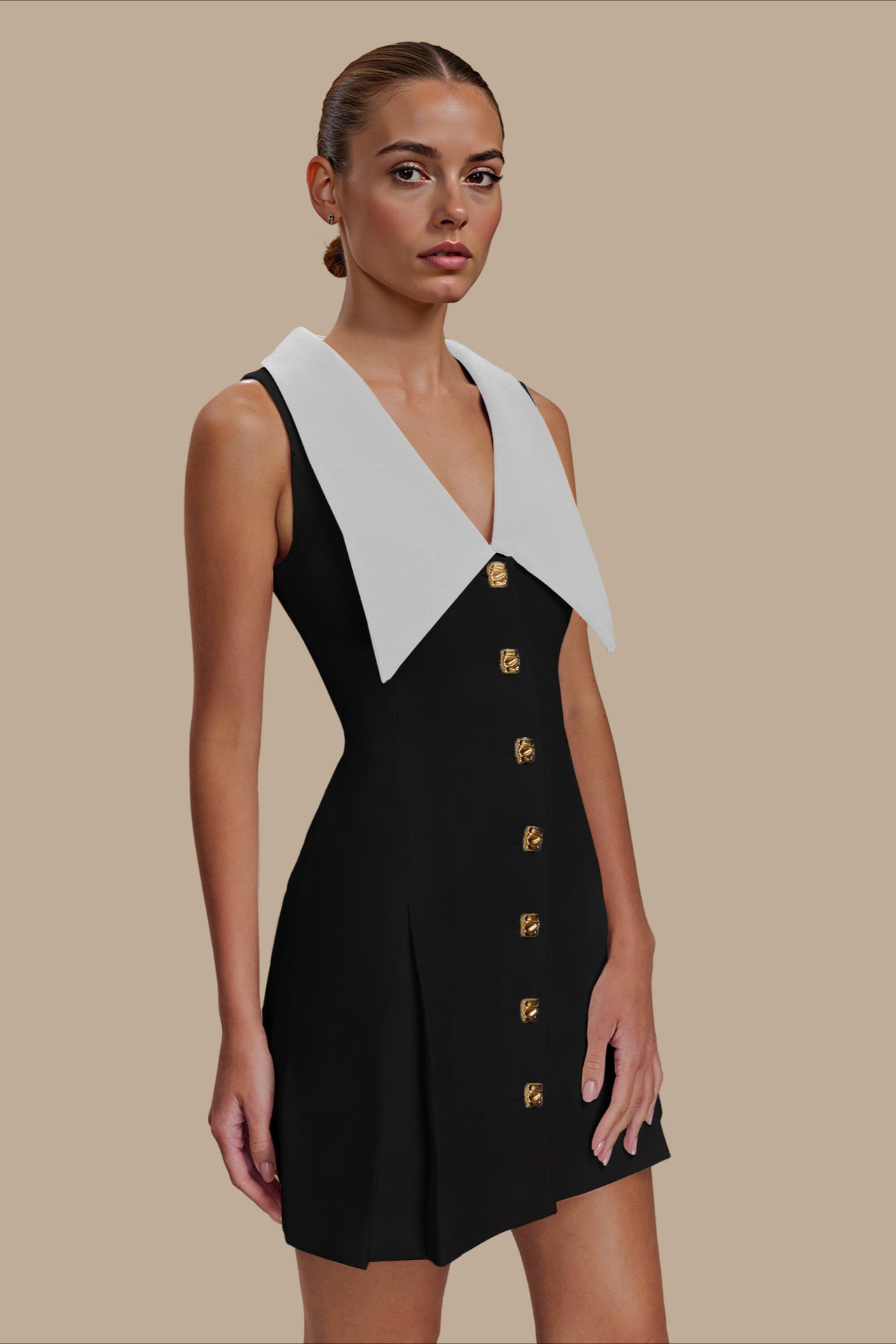 Lapel Sleeveless Belted Midi Dress 3