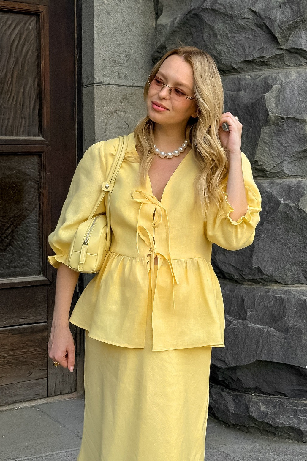 Resort Casual Cotton Linen Puff Sleeve Two Piece Skirt Set