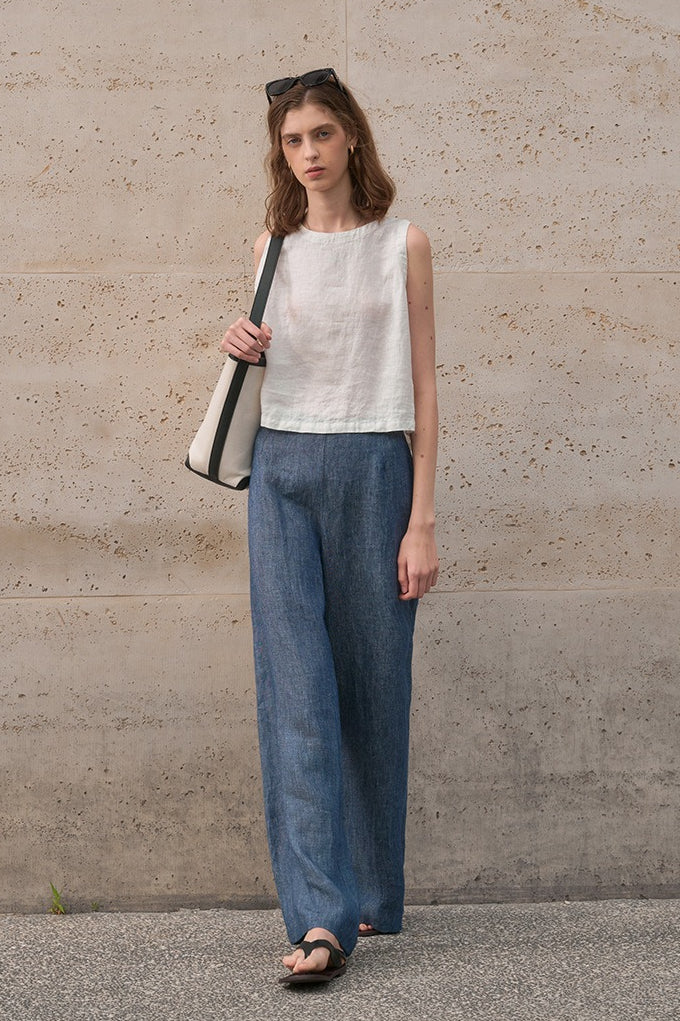Linen Yarn Dyed Wide Leg Pants