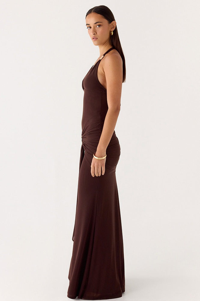 Deep V Halter Backless Sash Bodycon Party Dress