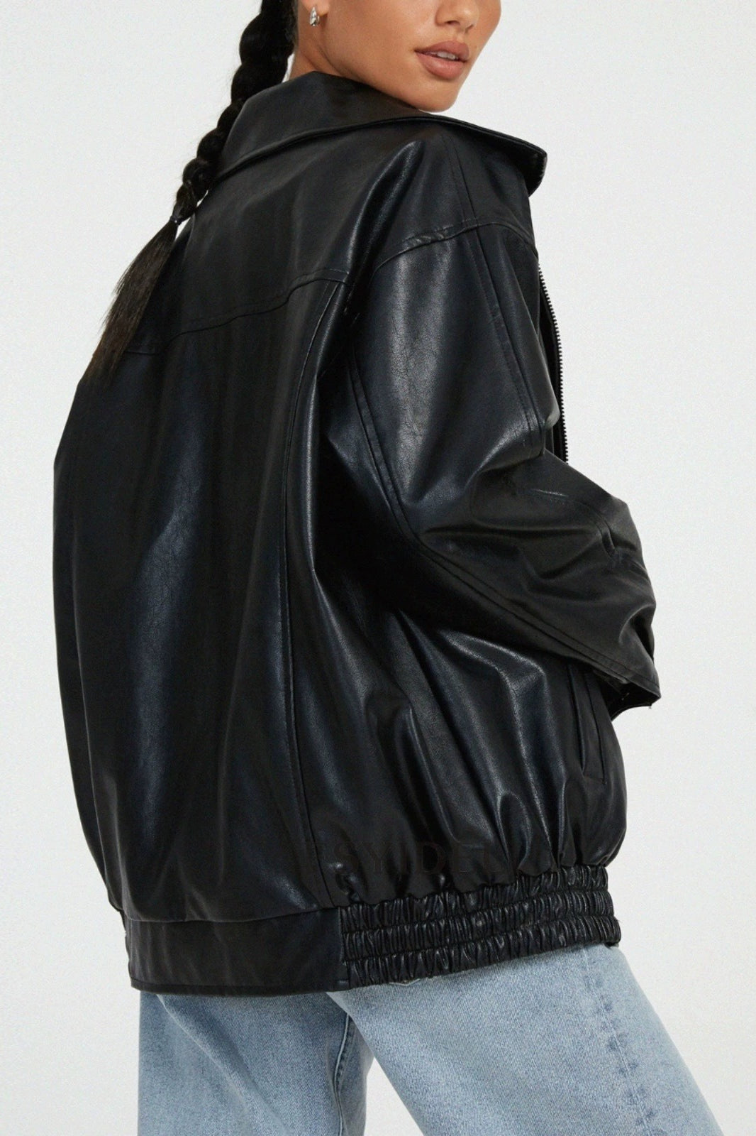 PU Leather Moto Oversized Collar Jacket