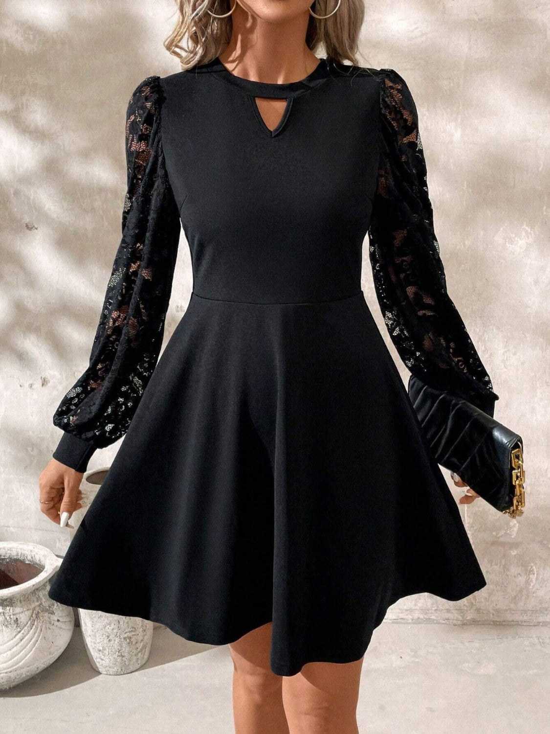 Reina Statement Long Sleeve Lace Mini Dress with Cutouts Boutique Collection
