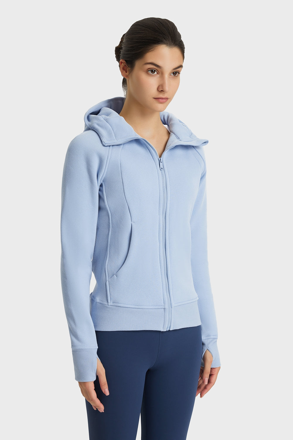 Zip Up Hooded Long Sleeve Thumbhole Fitted Sports Jacket