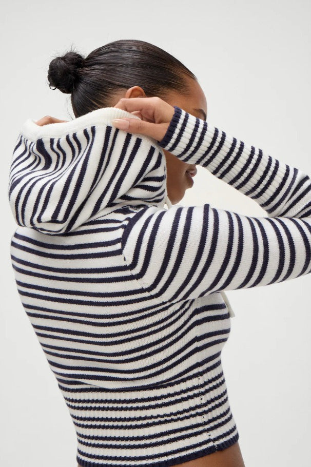 Striped Knit High-Waist Bodycon Hoodie