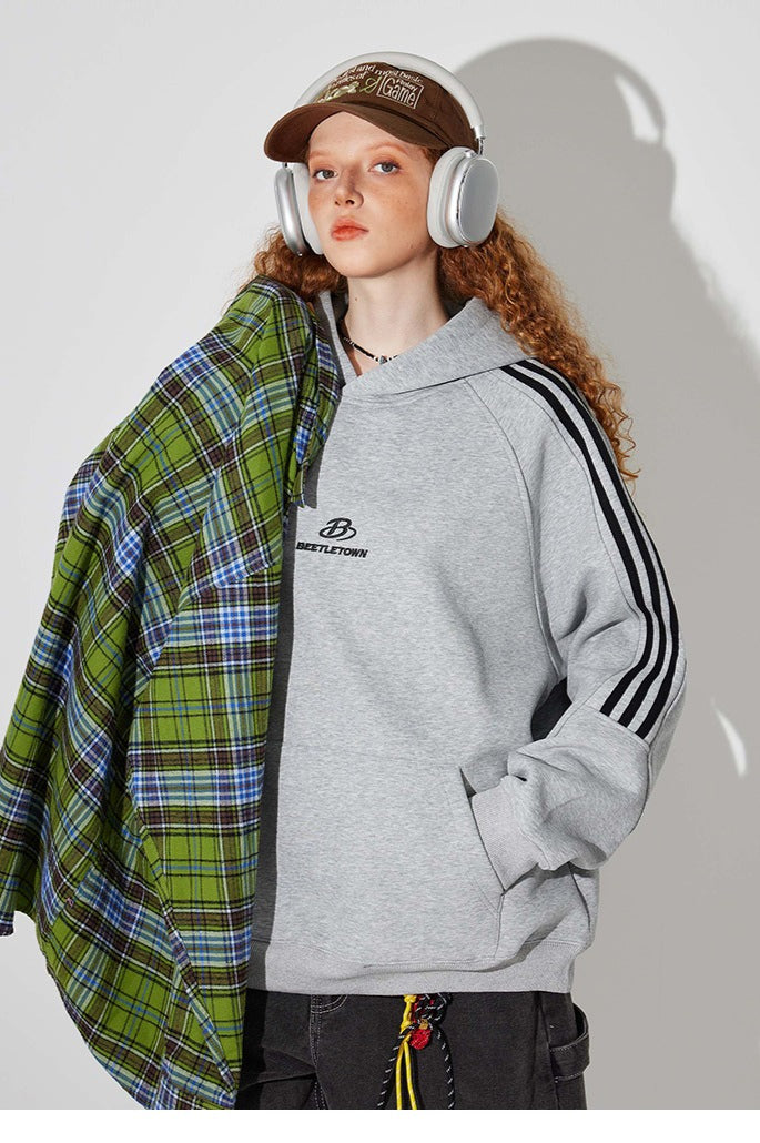 Striped Gray Raglan Sleeve Hoodie