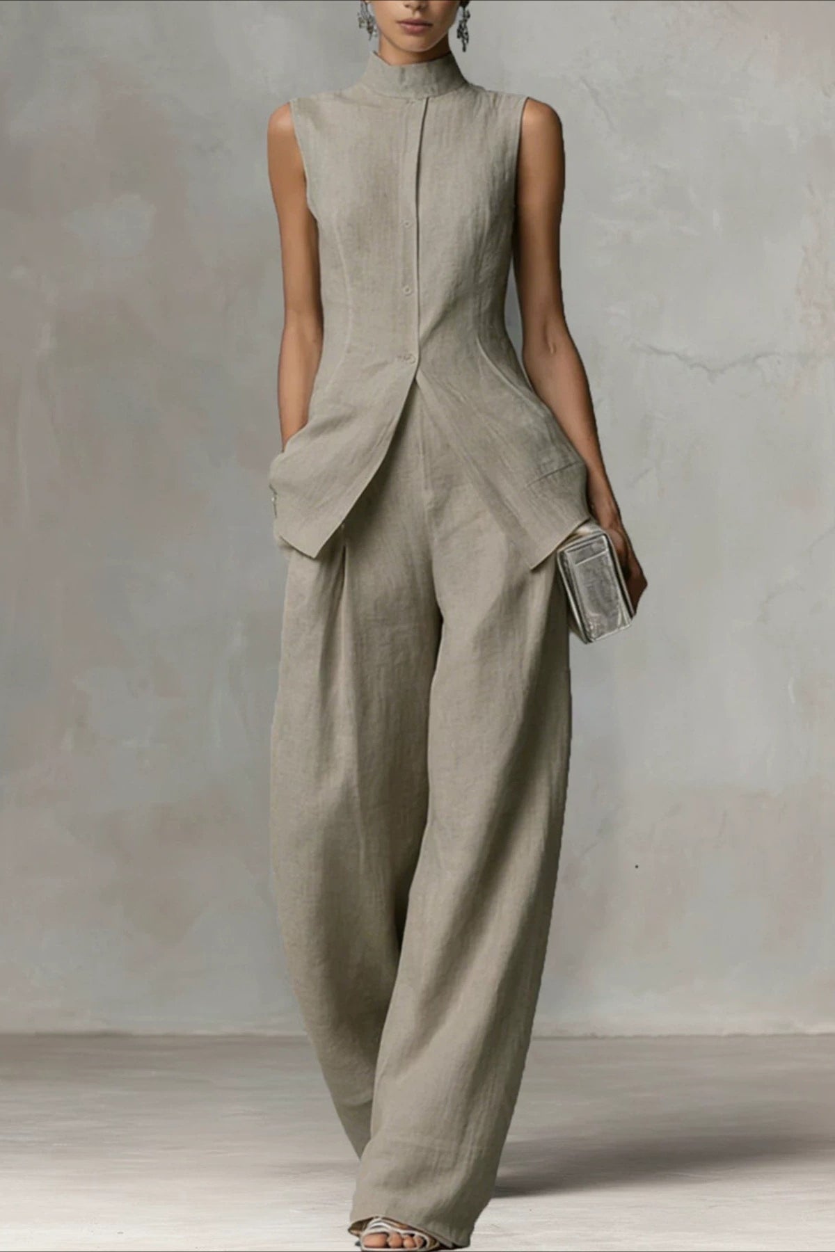 Drape Sleeveless Shirt Elegant Two Piece Work Set