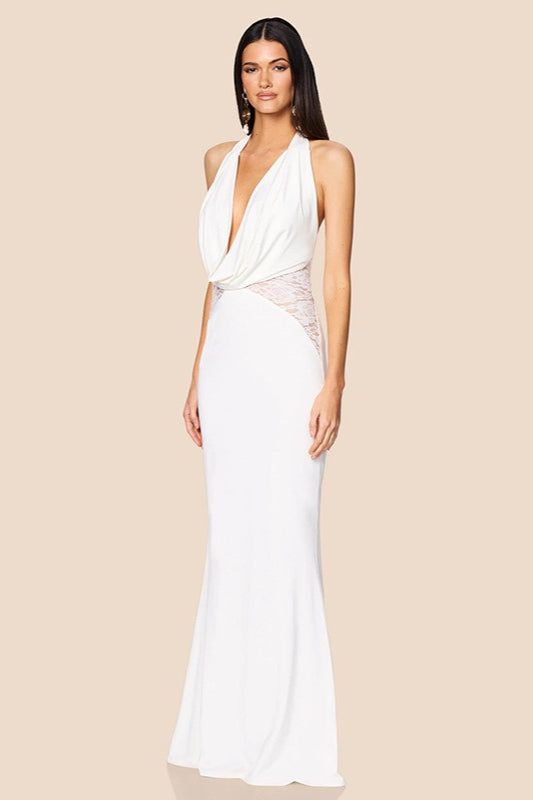 V-Neck Halter Lace Backless Fishtail Party Dress