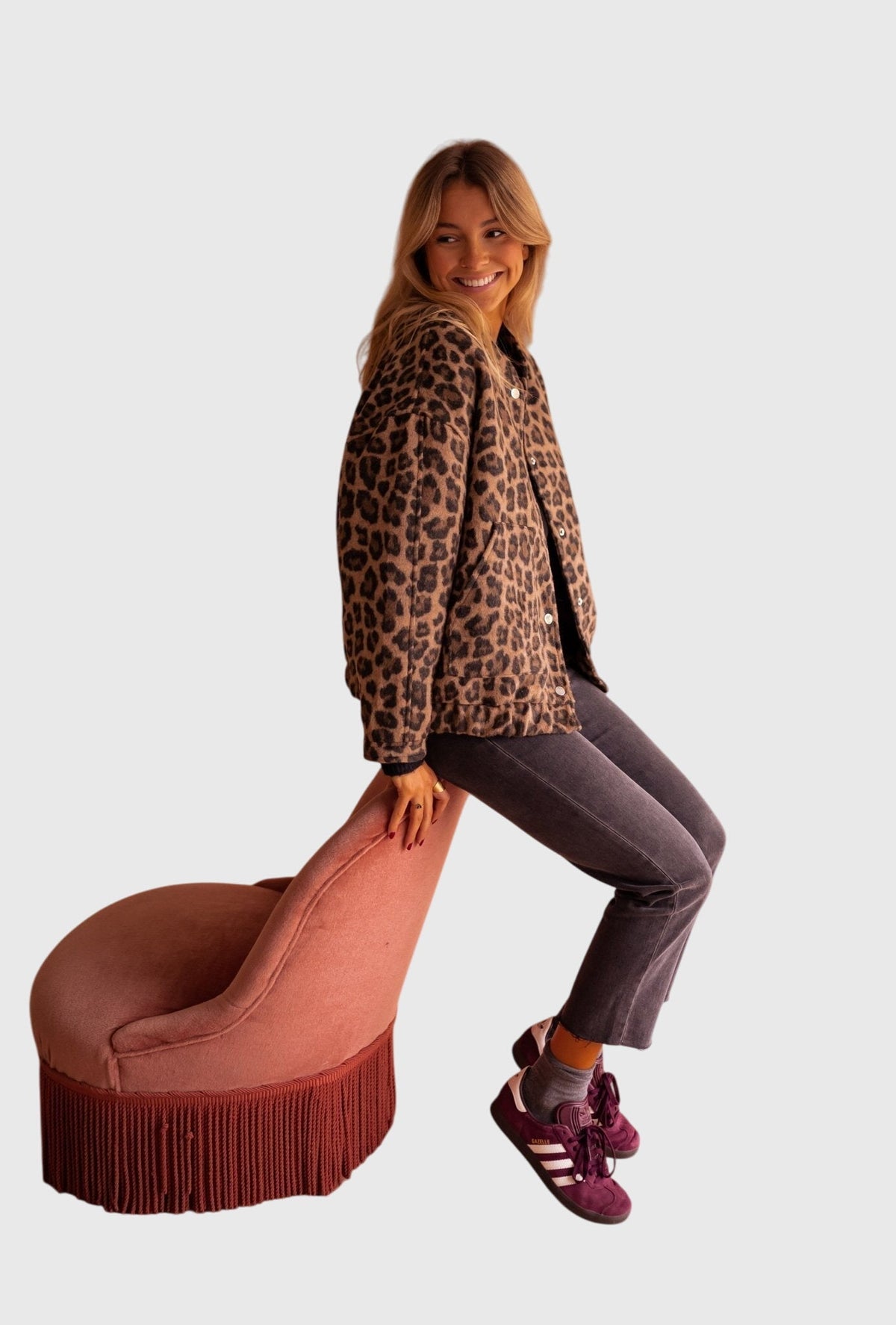 Leopard Collared Button Front Long Sleeve Leopard Print Jacket