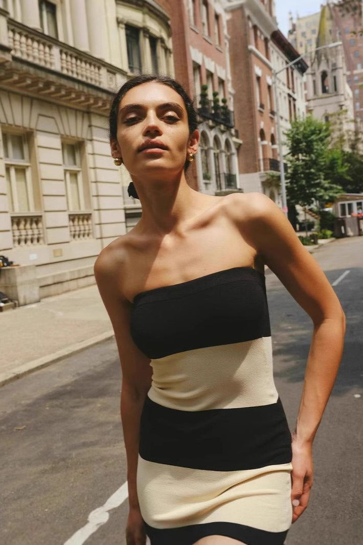 HighWaisted Knit Striped Work Dress