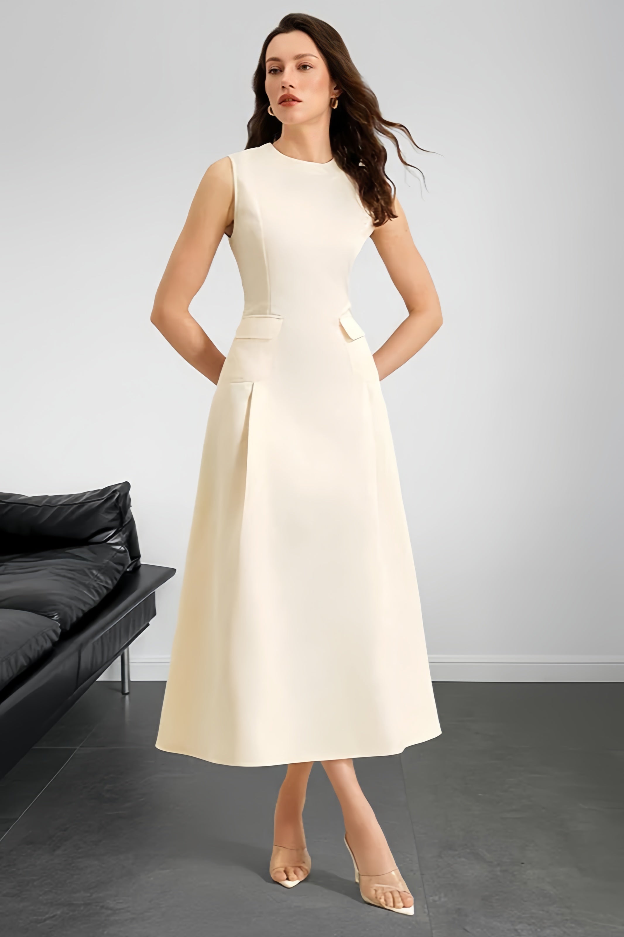 Elegant A Line Flared Sleeveless Work Dress