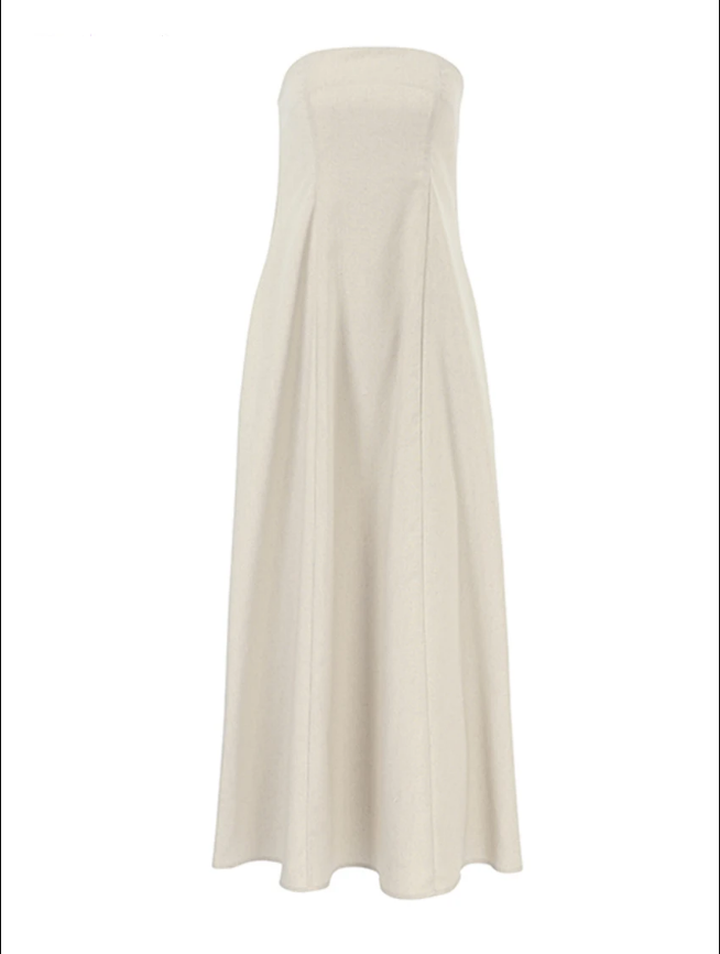Daria Khaki Linen A-line Dress with Pockets for Women Easy Wear Style