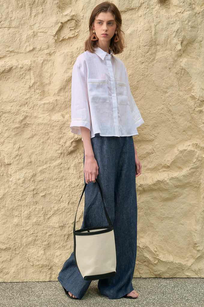 Linen Yarn Dyed Wide Leg Pants
