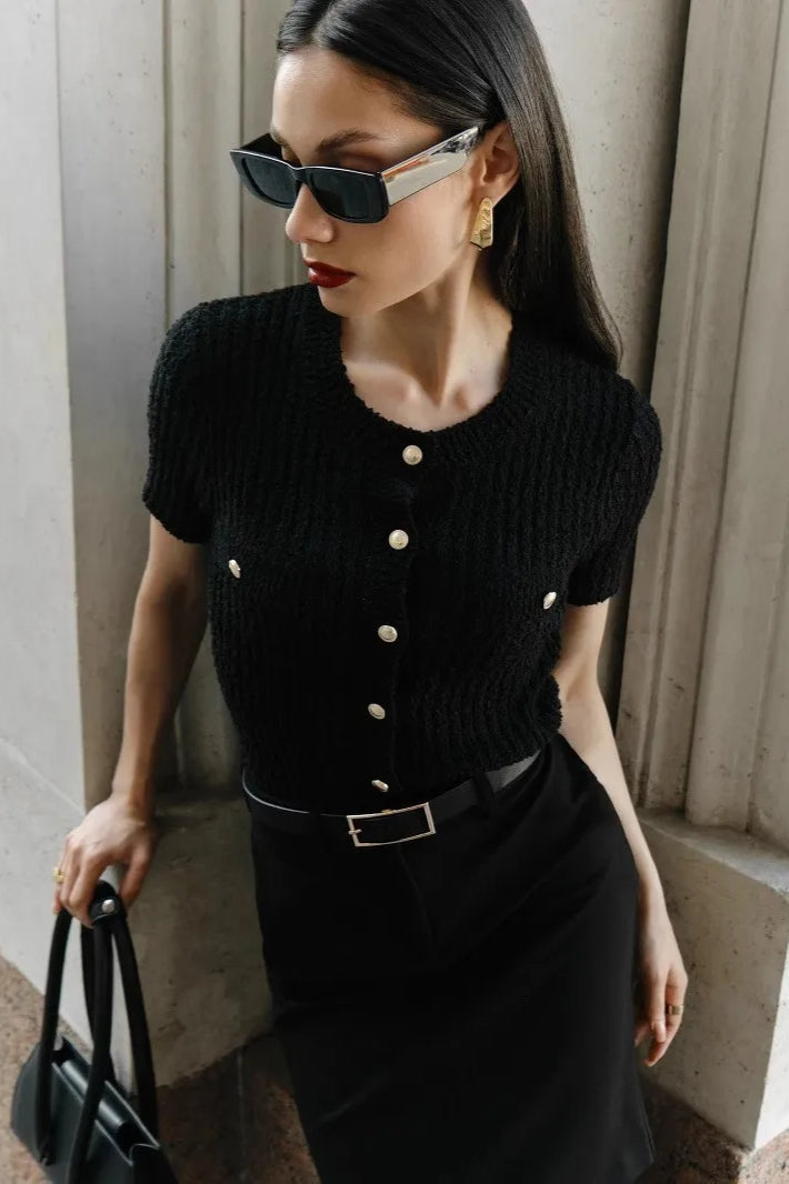 SingleBreasted Knitted Office Cardigan