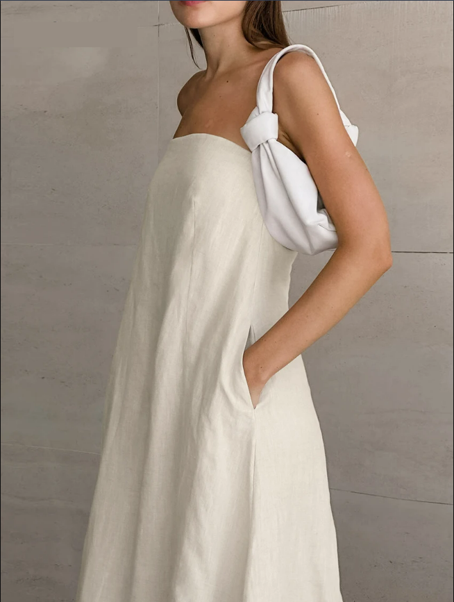 Daria Khaki Linen A-line Dress with Pockets for Women Easy Wear Style