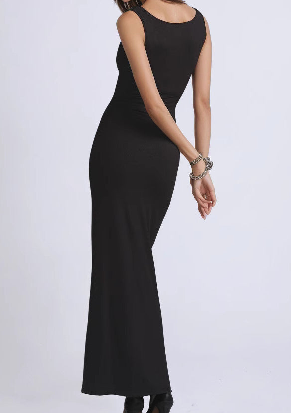 Black Lace Trim Strapless Bodycon Maxi Dress 2