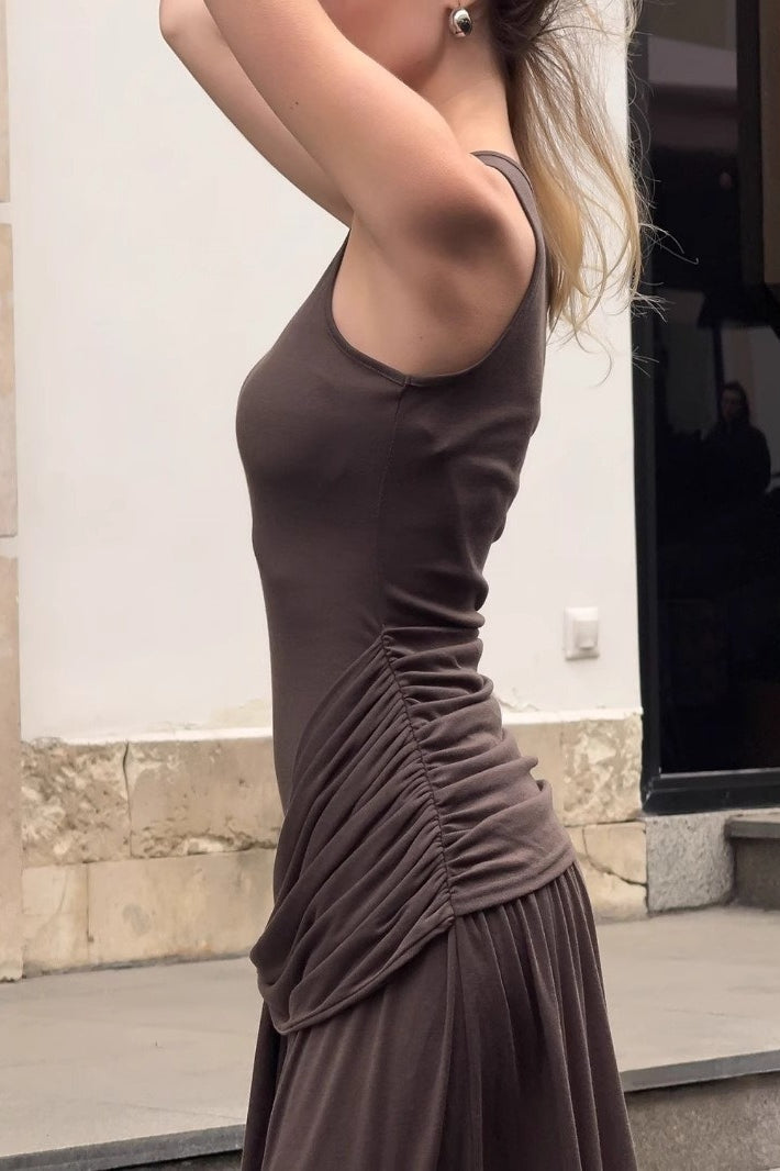 Sexy Paneled Sash Ruffled Solid Party Dress