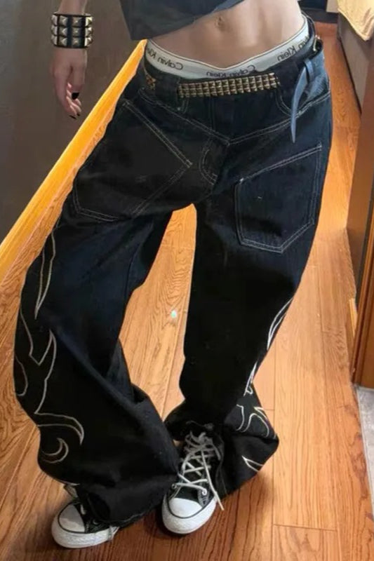 High Street WideLeg Printed Jeans