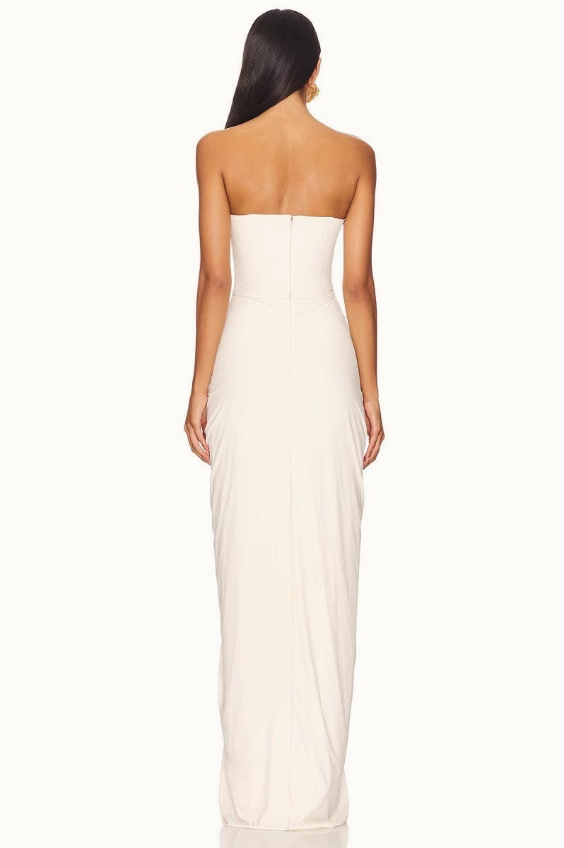 White Boned Waist Strapless Luxury Party Dress