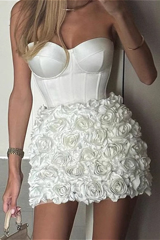 3D Flower Strapless Elegant Party Dress