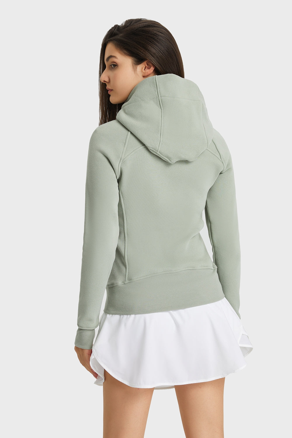 Zip Up Hooded Long Sleeve Thumbhole Fitted Sports Jacket