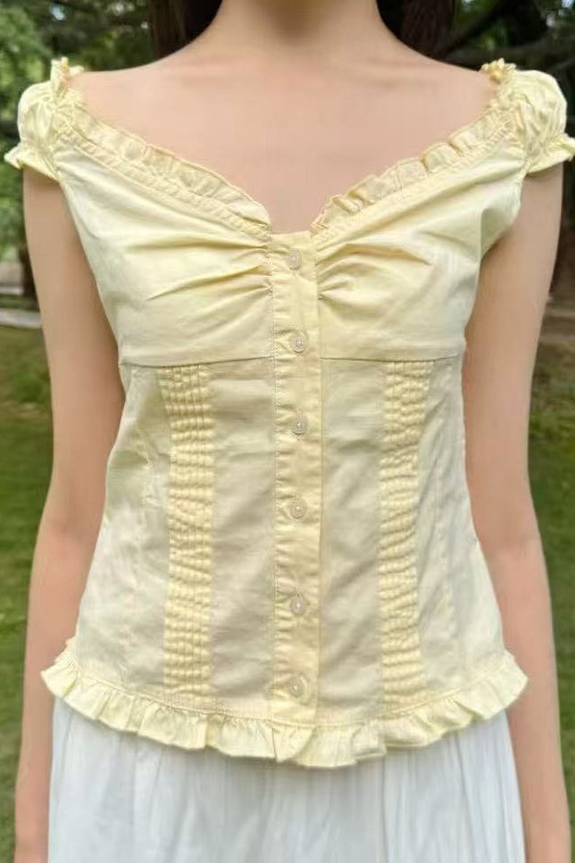 Ten-Color Ruched V-Neck Waist-Cinched Blouse