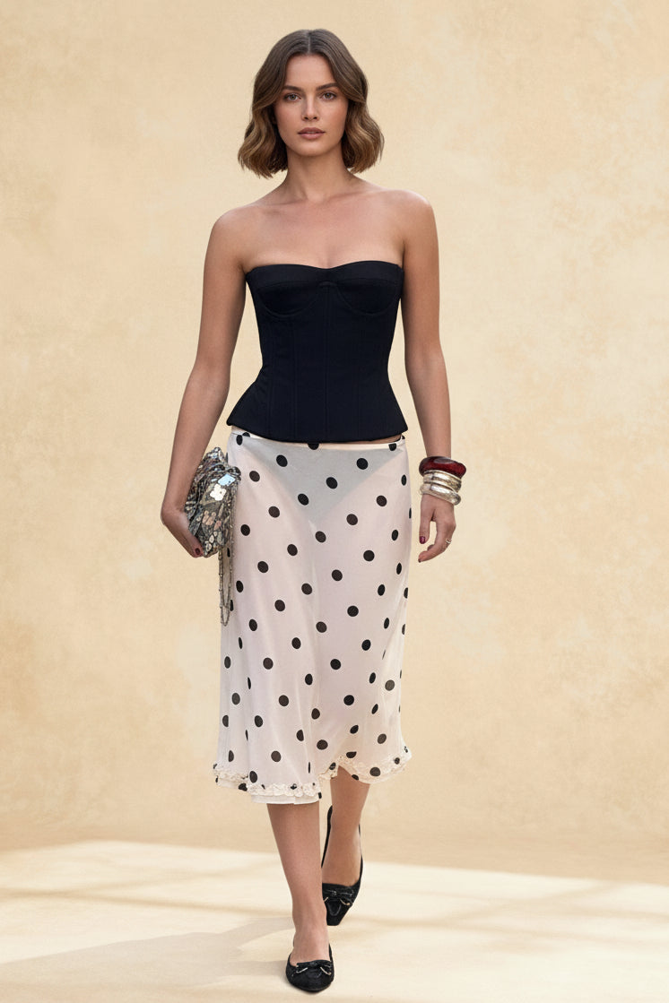 Polka Dot Satin High Waist ALine Skirt