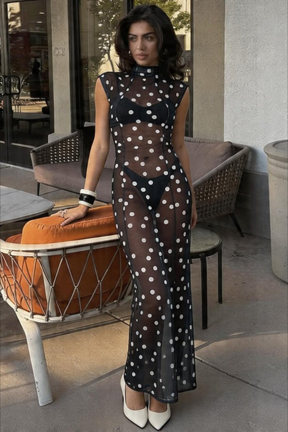 Sexy Polka Dot Silk Tie Waist Sleeveless Party Dress