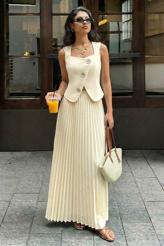 Sleeveless Top Skirt Elegant Two Piece Work Set