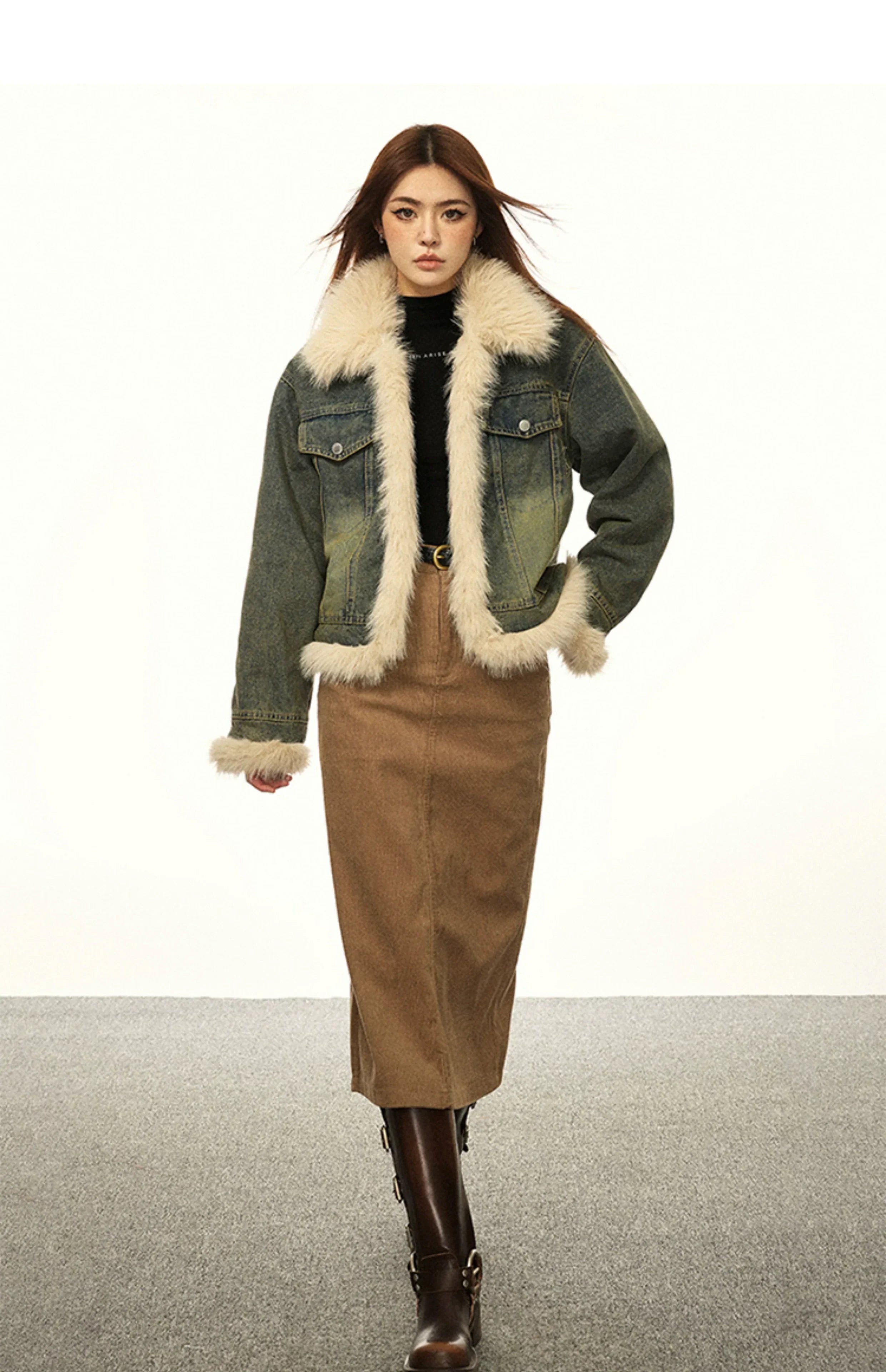 Vintage Fur-Lined Denim Winter Jacket