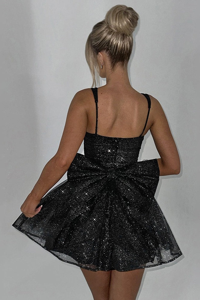 Satin Bow A-Line Mini Dress 2