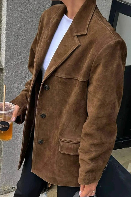 Brown Suede Retro Casual Jacket