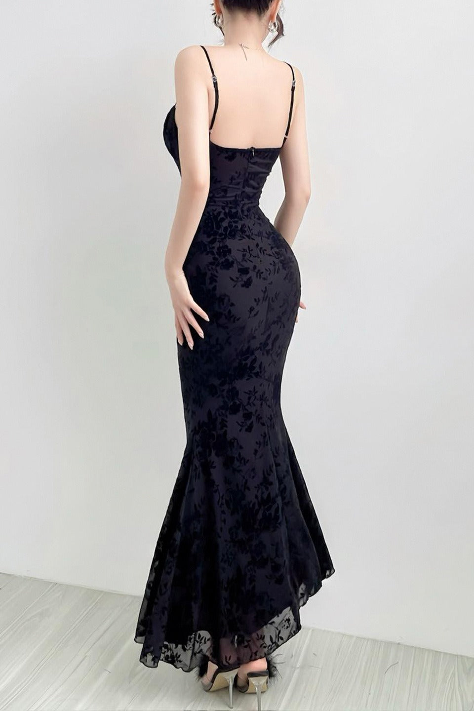 Burnout Print Open Back Bodycon Maxi Slip Dress