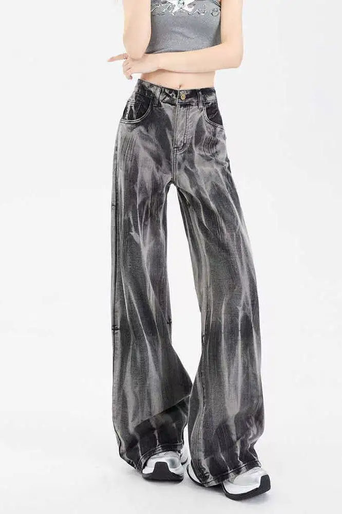 Black Tiedye Wideleg Jeans