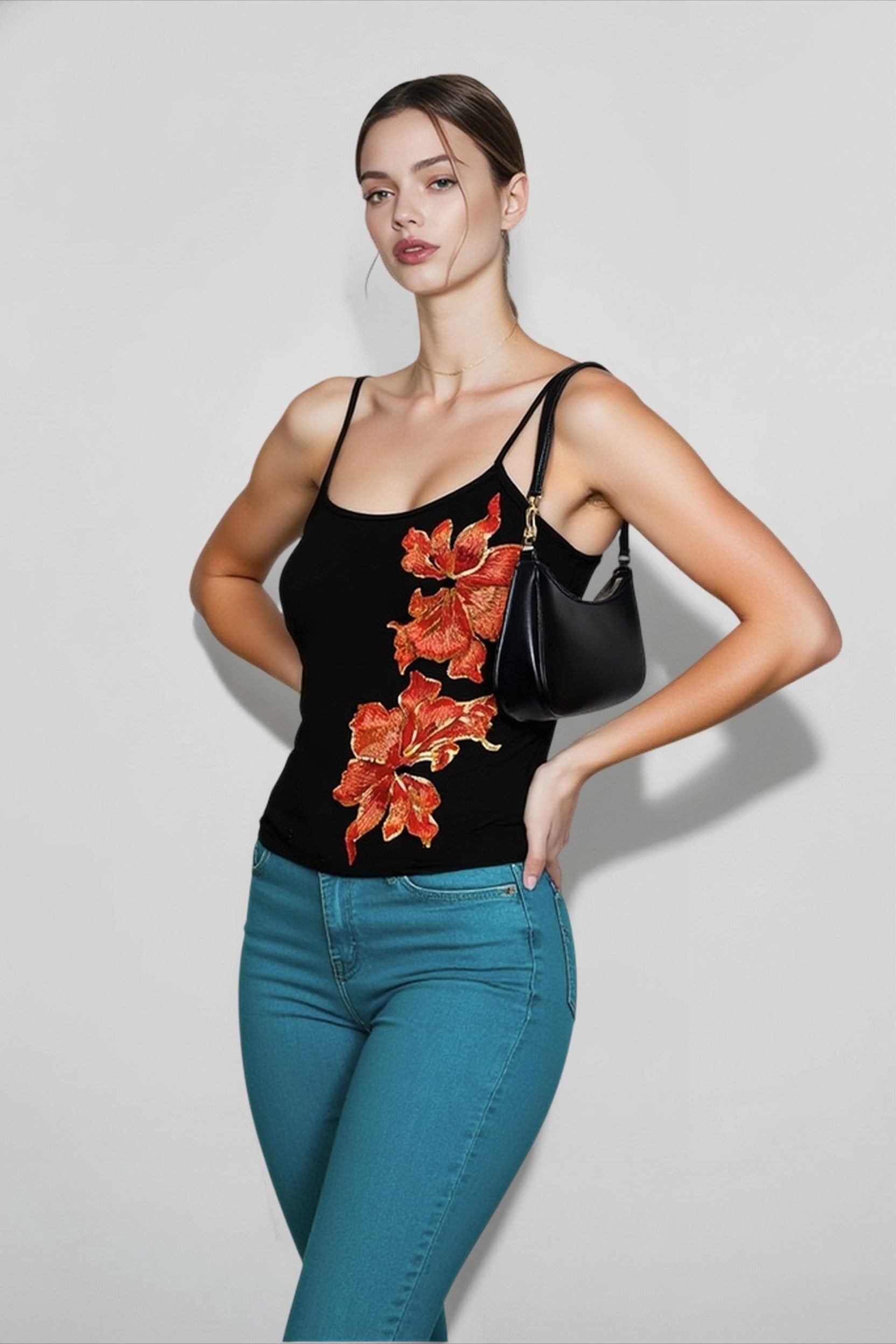 Glitter floral going out cami top