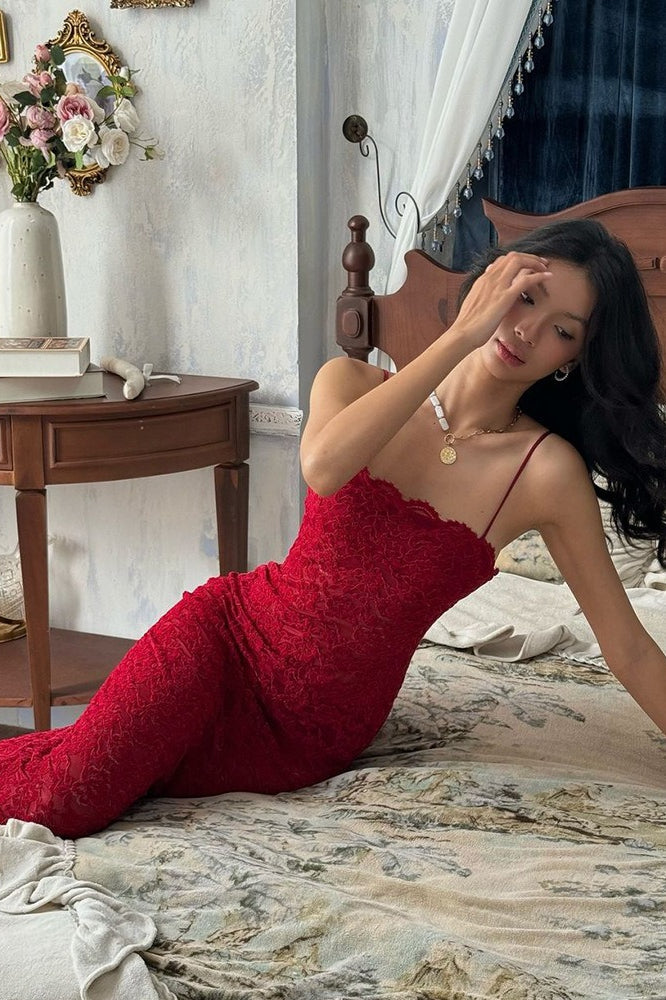 Sleeveless Lace Split Bodycon Midi Dress