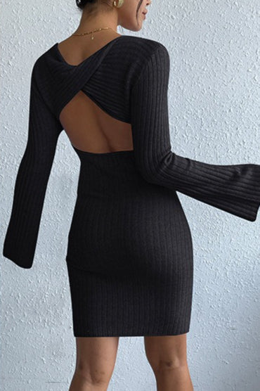 Backless Flare Sleeve Sweater Dress 6